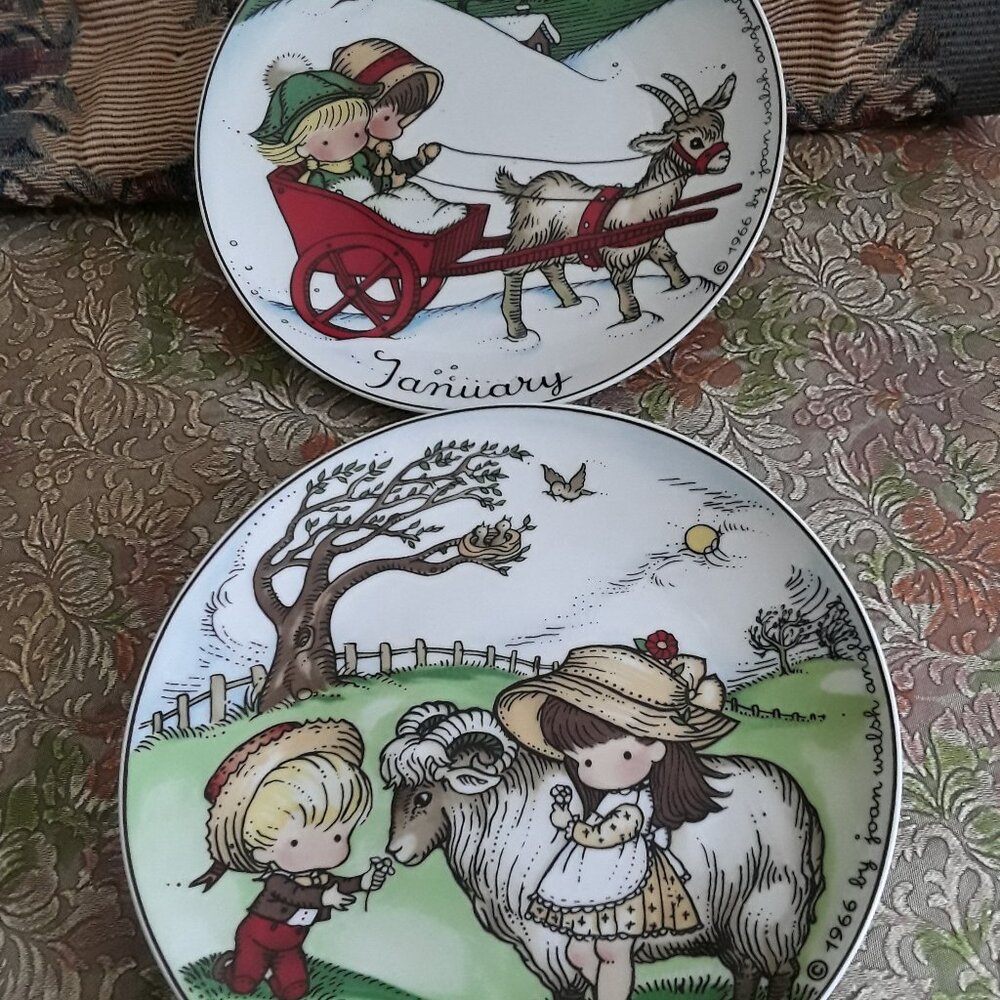 Vintage January and April Birthday Plates by Joan Walsh Anglund